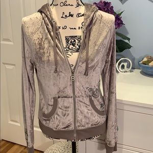 BCBGMaxAzria Gray Velour Track Jacket